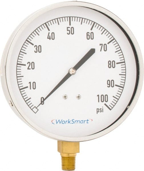 Value Collection - 4-1/2" Dial, 1/4 Thread, 0-100 Scale Range, Pressure Gauge - Lower Connection Mount, Accurate to 0.01% of Scale - Exact Tooling