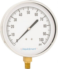 Value Collection - 4-1/2" Dial, 1/4 Thread, 0-100 Scale Range, Pressure Gauge - Lower Connection Mount, Accurate to 0.01% of Scale - Exact Tooling