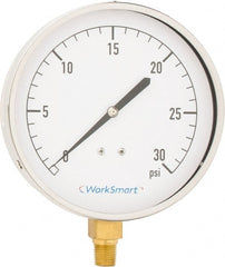 Value Collection - 4-1/2" Dial, 1/4 Thread, 0-30 Scale Range, Pressure Gauge - Lower Connection Mount, Accurate to 0.01% of Scale - Exact Tooling
