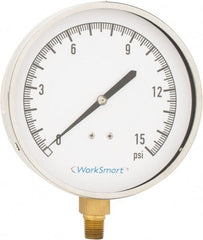 Value Collection - 4-1/2" Dial, 1/4 Thread, 0-15 Scale Range, Pressure Gauge - Lower Connection Mount, Accurate to 0.01% of Scale - Exact Tooling