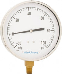 Value Collection - 4-1/2" Dial, 1/4 Thread, 30-0-100 Scale Range, Pressure Gauge - Lower Connection Mount, Accurate to 0.01% of Scale - Exact Tooling