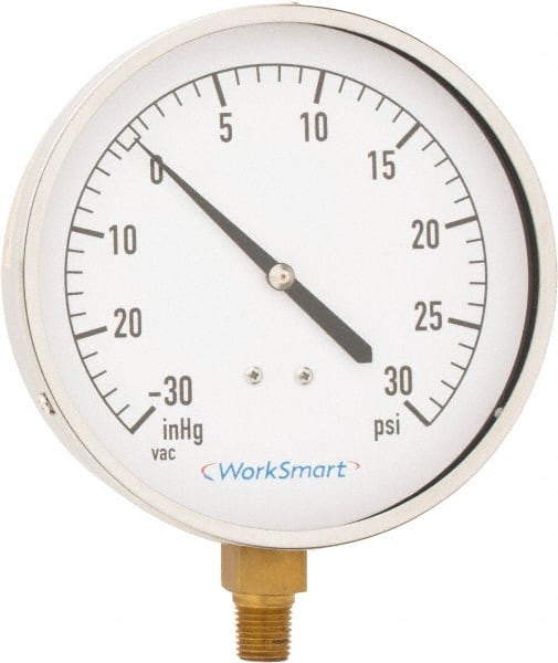 Value Collection - 4-1/2" Dial, 1/4 Thread, 30-0-30 Scale Range, Pressure Gauge - Lower Connection Mount, Accurate to 0.01% of Scale - Exact Tooling