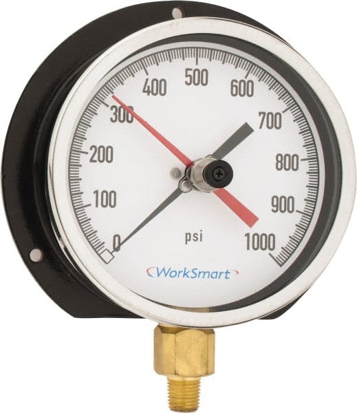 Value Collection - 4-1/2" Dial, 1/4 Thread, 0-1,000 Scale Range, Pressure Gauge - Lower Connection Mount, Accurate to 0.5% of Scale - Exact Tooling