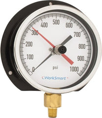 Value Collection - 4-1/2" Dial, 1/4 Thread, 0-1,000 Scale Range, Pressure Gauge - Lower Connection Mount, Accurate to 0.5% of Scale - Exact Tooling
