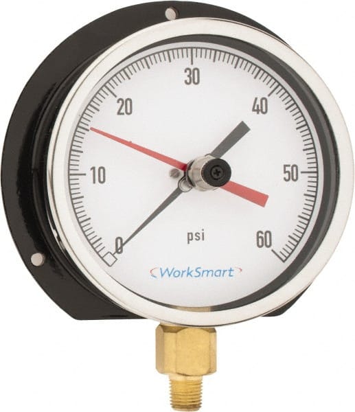 Value Collection - 4-1/2" Dial, 1/4 Thread, 0-60 Scale Range, Pressure Gauge - Lower Connection Mount, Accurate to 0.5% of Scale - Exact Tooling