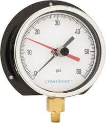Value Collection - 4-1/2" Dial, 1/4 Thread, 0-60 Scale Range, Pressure Gauge - Lower Connection Mount, Accurate to 0.5% of Scale - Exact Tooling