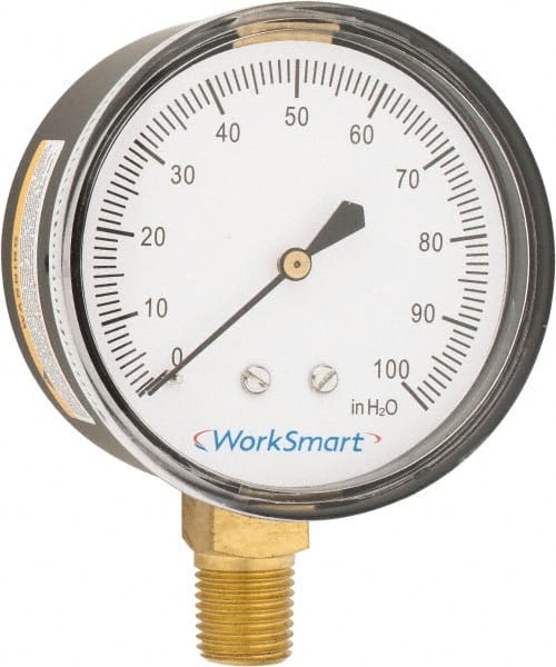 Value Collection - 2-1/2" Dial, 1/4 Thread, 0-100 Scale Range, Pressure Gauge - Lower Connection Mount, Accurate to 1.5% of Scale - Exact Tooling