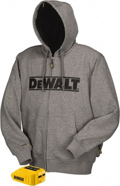 DeWALT - Size L Heated & Cold Weather Jacket - Gray, Polyester, Zipper Closure - Exact Tooling