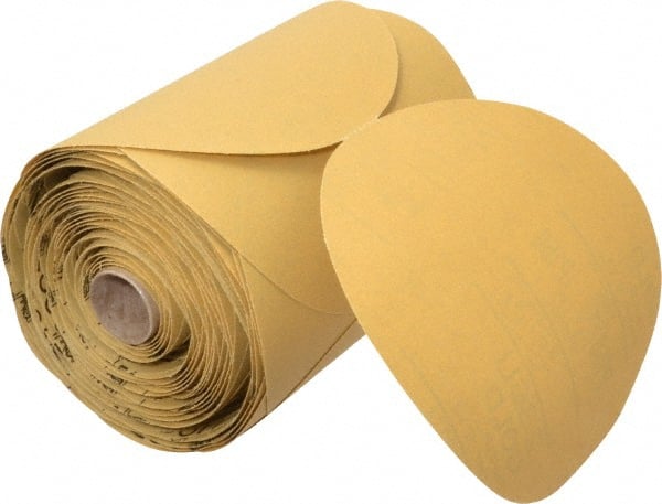 3M - 6" Diam, 150 Grit Aluminum Oxide Adhesive PSA Disc - Very Fine Grade, Gold, A Weighted Backing, Flexible, Use with Random Orbital Sanders - Exact Tooling