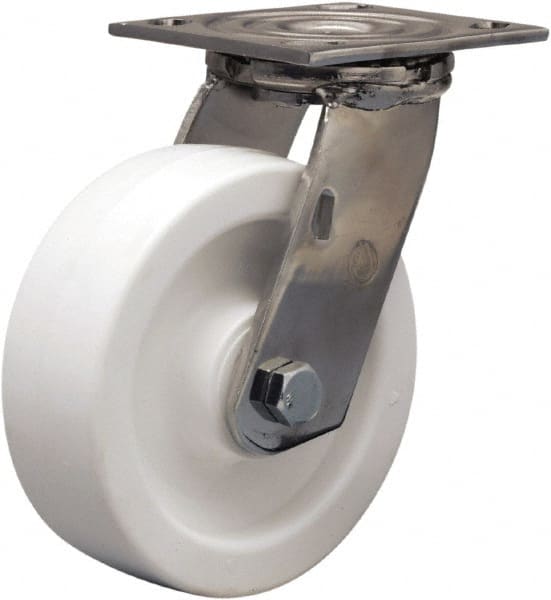 Hamilton - 6" Diam x 2" Wide x 7-1/2" OAH Top Plate Mount Swivel Caster - Polyolefin, 750 Lb Capacity, Delrin Bearing, 3-3/4 x 4-1/2" Plate - Exact Tooling