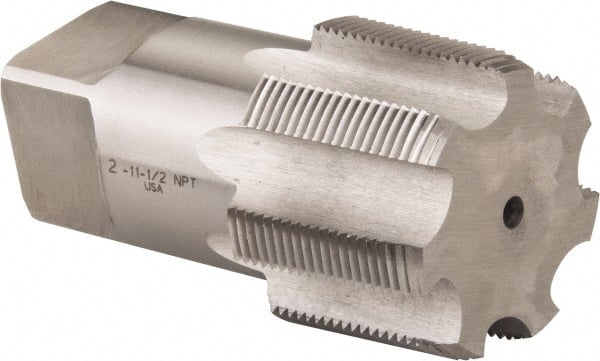Hertel - 2 - 11-1/2 NPT Thread, 7 Flute Standard Pipe Tap - 4-1/2" OAL, 1-7/8" Shank Diam, Bright Finish, Carbon Steel - Exact Tooling
