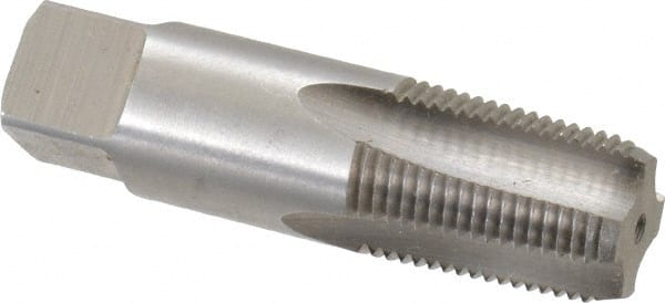 Hertel - 3/8-18 NPT Thread, 4 Flute Standard Pipe Tap - 2-9/16" OAL, 0.7" Shank Diam, Bright Finish, Carbon Steel - Exact Tooling