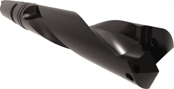 Allied Machine and Engineering - Series 2.5, 1-3/16 to 1-3/8" Diam, 4MT Taper Shank, Helical Flute Spade Drill - 5-3/8" Max Depth, 6-1/2" Body Length, 11-3/8" OAL, Standard Length, Through Coolant - Exact Tooling