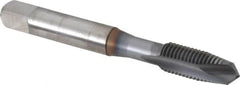 OSG - 5/16-24 UNF, 2 Flute, TiCN Finish, High Speed Steel Spiral Point Tap - Plug Chamfer, Right Hand Thread, 2-23/32" OAL, 1-1/8" Thread Length, 0.318" Shank Diam, 2B Class of Fit - Exact Tooling