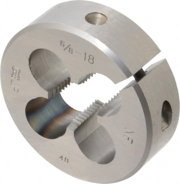 OSG - 5/8-18 UNF Thread, 2" Outside Diam High Speed Steel Round Die - 5/8" Thick, Right Hand Thread, Adjustable - Exact Tooling