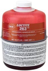Loctite - 1,000 mL Bottle, Red, High Strength Liquid Threadlocker - Series 263, 24 Hour Full Cure Time, Hand Tool, Heat Removal - Exact Tooling
