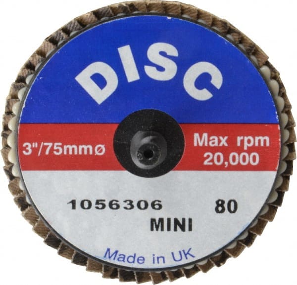 Garryson - 80 Grit, 3" Disc Diam, Type 27 Zirconia Alumina Flap Disc - 20,000 Max RPM, Nylon Backing, Quick Change Type R Attaching System, Coated - Exact Tooling