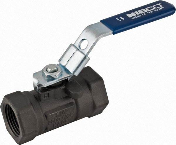 NIBCO - 3/4" Pipe, Reduced Port, Carbon Steel Fire Safe Ball Valve - 1 Piece, Inline - One Way Flow, FNPT x FNPT Ends, Locking Lever Handle, 2,000 WOG - Exact Tooling