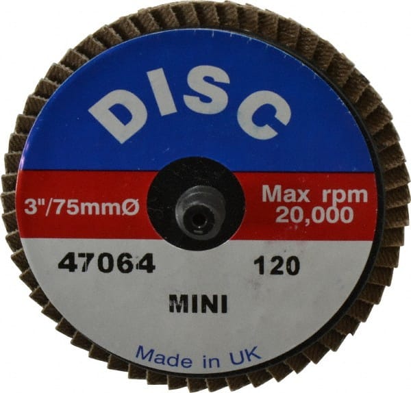 Garryson - 120 Grit, 3" Disc Diam, Type 27 Zirconia Alumina Flap Disc - 20,000 Max RPM, Nylon Backing, Quick Change Type R Attaching System, Coated - Exact Tooling
