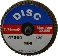 Garryson - 120 Grit, 3" Disc Diam, Type 27 Zirconia Alumina Flap Disc - 20,000 Max RPM, Nylon Backing, Quick Change Type R Attaching System, Coated - Exact Tooling