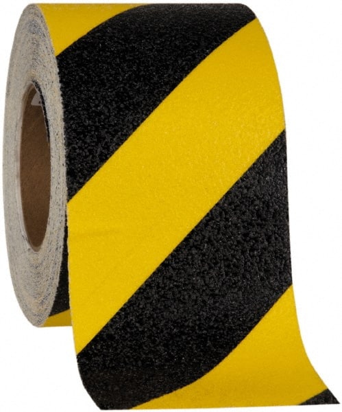NMC - Black & Yellow Striped Anti-Slip Vinyl Tape - 4" Wide x 60' Long x 0.02" Thick, General Traffic - Exact Tooling