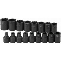 SK - 1/2" Drive Standard Impact Socket Set - 8 to 24mm, Metric Measurement Standard - Exact Tooling