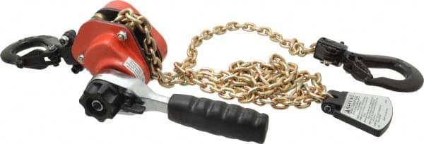 CM - 1,100 Lb Lifting Capacity, 5' Lift Height, Mini-Ratchet Lever Hoist - Made from Chain, 56 Lb Avg Pull to Lift Rated Load, 1 Chain - Exact Tooling
