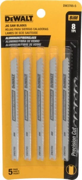 DeWALT - 4" Long, 8 Teeth per Inch, High Carbon Steel Jig Saw Blade - Toothed Edge, 1/4" Wide x 0.06" Thick, U-Shank - Exact Tooling