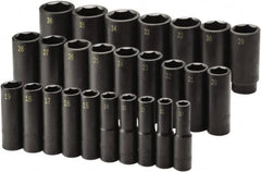 SK - 26 Piece 1/2" Drive Deep Impact Socket Set - 6 Points, 10 to 36mm, Metric Measurement Standard - Exact Tooling