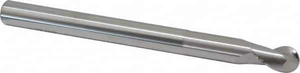 SGS - 1/2" Diam, 5/8" LOC, 2 Flute Solid Carbide Ball End Mill - Uncoated, Single End, 6" OAL, 1/2" Shank Diam, Spiral Flute - Exact Tooling