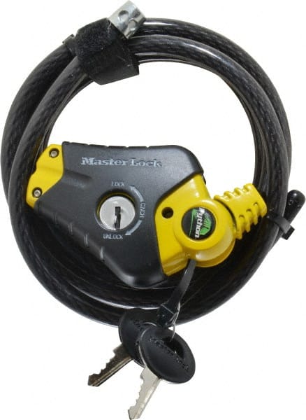 Master Lock - 6' Long 4 Pin Tumbler Keyed Padlock Cable & Lock - 3/8" Diam, Keyed Alike - Exact Tooling