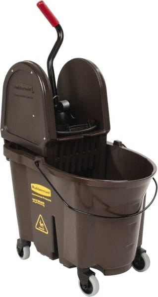 Rubbermaid - 35 Qt Plastic Bucket & Wringer - 20-1/8" Long x 36-1/2" High x 15-3/4" Wide, Brown - Exact Tooling