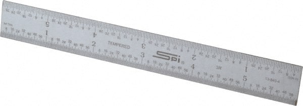 SPI - 6" Long, 1/64, 1/50, 1/32, 1/10" Graduation, Rigid Steel Rule - 3R Graduation Style, 3/4" Wide, Silver, Satin Chrome Finish - Exact Tooling