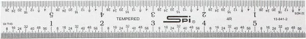 SPI - 6" Long, 1/64, 1/32, 1/16, 1/8" Graduation, Rigid Steel Rule - 4R Graduation Style, 3/4" Wide, Silver, Satin Chrome Finish - Exact Tooling