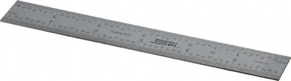 SPI - 6" Long, 1/100, 1/64, 1/32, 1/10" Graduation, Rigid Steel Rule - 5R Graduation Style, 3/4" Wide, Silver, Satin Chrome Finish - Exact Tooling