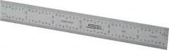 SPI - 6" Long, 1/100, 1/64, 1/50, 1/32" Graduation, Rigid Steel Rule - 16R Graduation Style, 3/4" Wide, Silver, Satin Chrome Finish - Exact Tooling