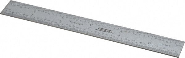 SPI - 6" Long, 1/64, 1/32" and 0.5, 1mm Graduation, Rigid Steel Rule - English/Metric Graduation Style, 3/4" Wide, Silver, Satin Chrome Finish - Exact Tooling