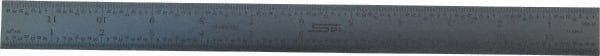 SPI - 12" Long, 1/64, 1/32" and 0.5, 1mm Graduation, Rigid Steel Rule - English/Metric Graduation Style, 1" Wide, Silver, Satin Chrome Finish - Exact Tooling