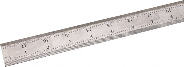 SPI - 18" Long, 1/100, 1/64, 1/50, 1/32" Graduation, Rigid Steel Rule - 16R Graduation Style, 1-1/8" Wide, Silver, Satin Chrome Finish - Exact Tooling