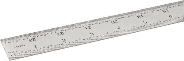 SPI - 24" Long, 1/64, 1/50, 1/32, 1/10" Graduation, Rigid Steel Rule - 3R Graduation Style, 1-1/8" Wide, Silver, Satin Chrome Finish - Exact Tooling