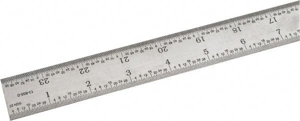 SPI - 24" Long, 1/64, 1/32, 1/16, 1/8" Graduation, Rigid Steel Rule - 4R Graduation Style, 1-1/8" Wide, Silver, Satin Chrome Finish - Exact Tooling