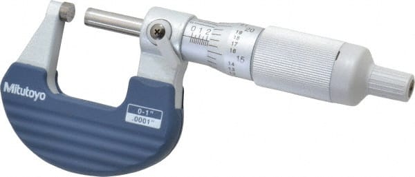 Mitutoyo - 0 to 1" Range, 0.0001" Graduation, Mechanical Outside Micrometer - Ratchet Stop Thimble, Accurate to 0.0001" - Exact Tooling