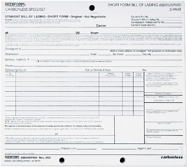 REDIFORM - 50 Sheet, 8-1/2 x 7", Bill of Lading - White - Exact Tooling