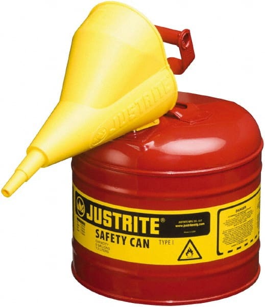 Justrite - 2 Gal Brass Type I Safety Can - 9-1/2" High, Red - Exact Tooling