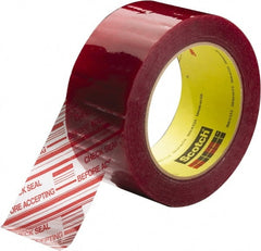 3M - 2" x 110 Yd Clear & Red Rubber Adhesive Sealing Tape - Polypropylene Film Backing, 1.9 mil Thick, 44 Lb Tensile Strength, Series 3779 - Exact Tooling