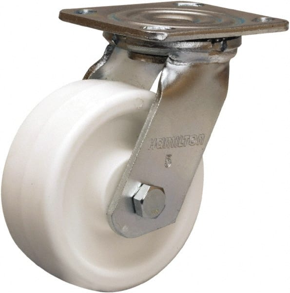Hamilton - 5" Diam x 2" Wide x 6-1/2" OAH Top Plate Mount Swivel Caster - Polyolefin, 650 Lb Capacity, Delrin Bearing, 4 x 4-1/2" Plate - Exact Tooling