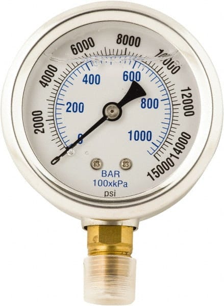 Value Collection - 0 to 15,000 Scale Range Pressure Liquid Filled Gauge - 1.5% of Scale Accuracy - Exact Tooling