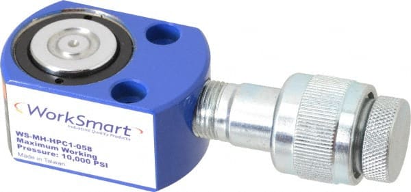 Value Collection - 5 Ton, 0.24" Stroke, 0.26 Cu In Oil Capacity, Portable Hydraulic Flat Body Cylinder - 1.1 Sq In Effective Area, 1.26" Lowered Ht., 1.5" Max Ht., 1.18" Cyl Bore Diam, 0.98" Plunger Rod Diam, 10,000 Max psi - Exact Tooling