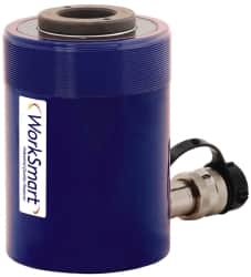 Value Collection - 30 Ton, 2.52" Stroke, 15.93 Cu In Oil Capacity, Portable Hydraulic Hollow Hole Cylinder - 6.32 Sq In Effective Area, 7.05" Lowered Ht., 9.57" Max Ht., 2.84" Cyl Bore Diam, 2.48" Plunger Rod Diam, 10,000 Max psi - Exact Tooling