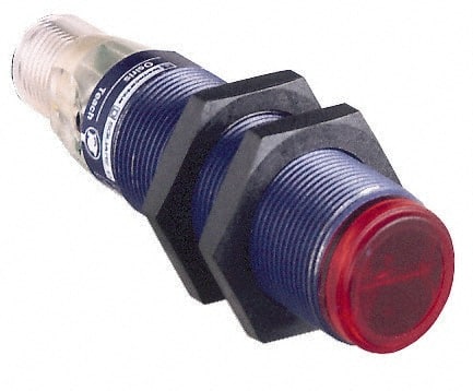 Telemecanique Sensors - 4 Pin M12 Connector, 0.1m Nominal Distance, Shock and Vibration Resistant, Diffused Photoelectric Sensor - 12 to 24 VDC, 500 Hz, PBT, 2.36 Inch Long x 0.71 Inch Wide - Exact Tooling